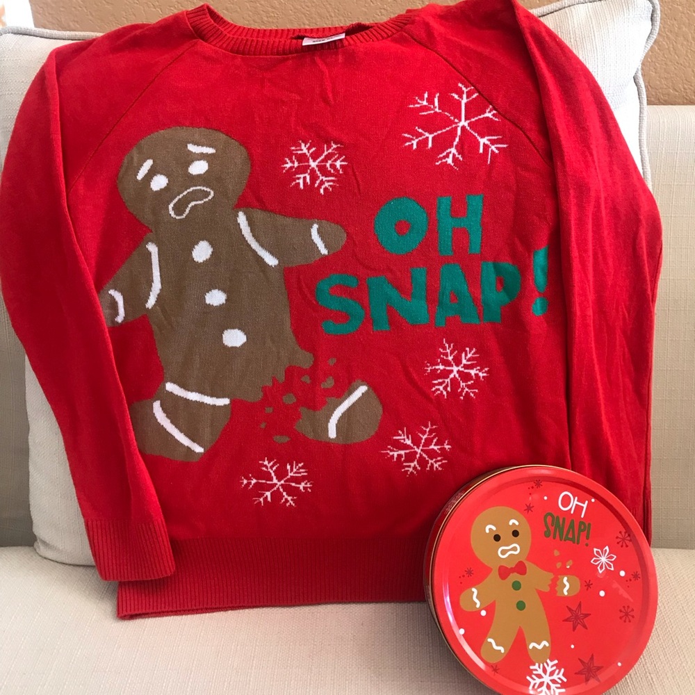 Super Cute Christmas Sweater! Oh Snap! With cookie tin to match!